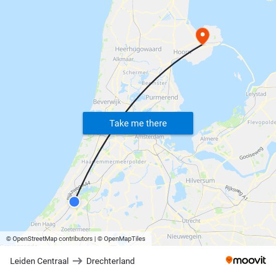 Leiden Centraal to Drechterland map