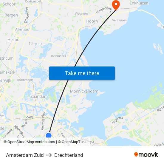 Amsterdam Zuid to Drechterland map