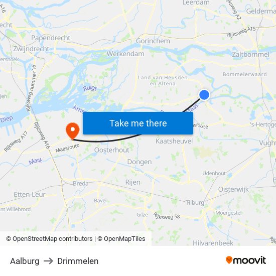 Aalburg to Drimmelen map