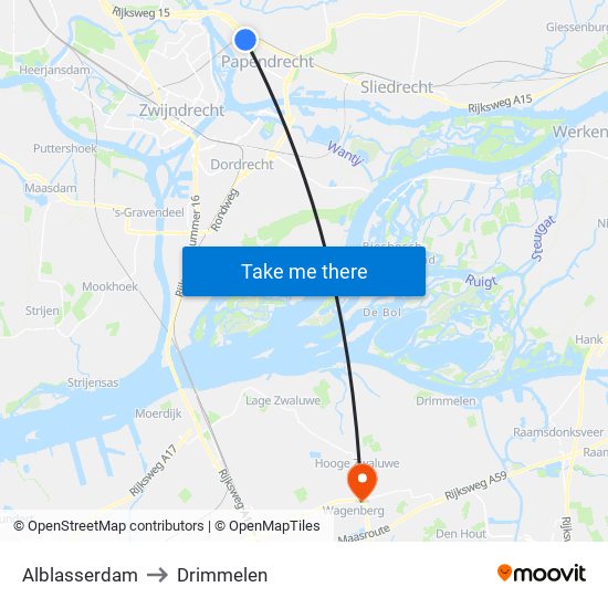 Alblasserdam to Drimmelen map