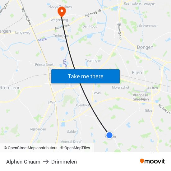 Alphen-Chaam to Drimmelen map