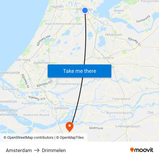 Amsterdam to Drimmelen map