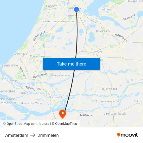 Amsterdam to Drimmelen map