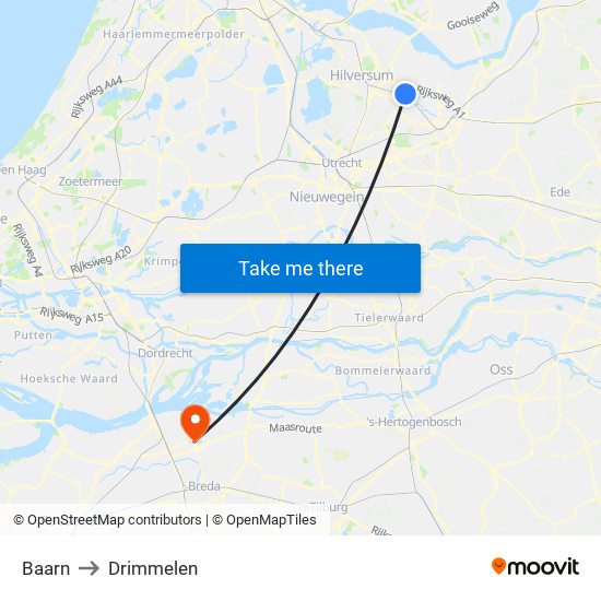 Baarn to Drimmelen map