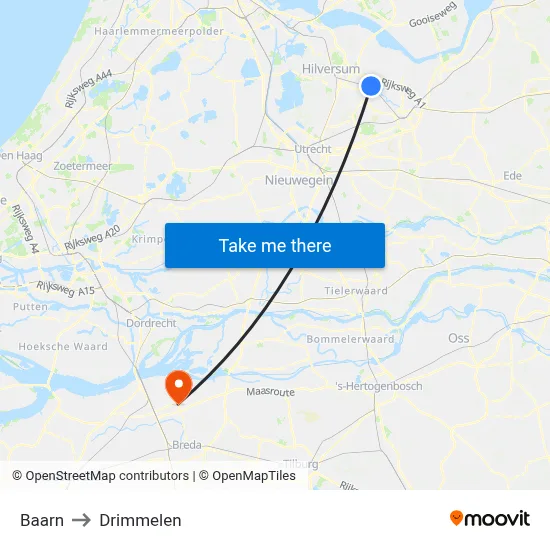 Baarn to Drimmelen map