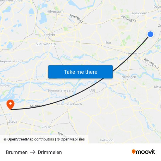 Brummen to Drimmelen map