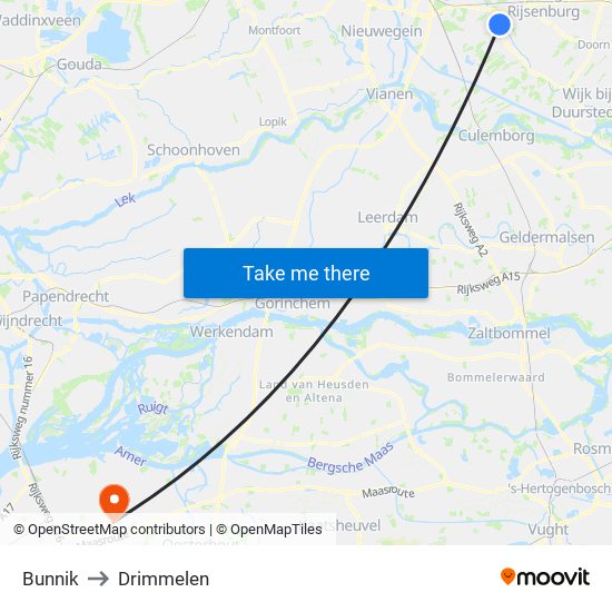 Bunnik to Drimmelen map