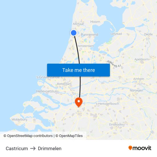 Castricum to Drimmelen map