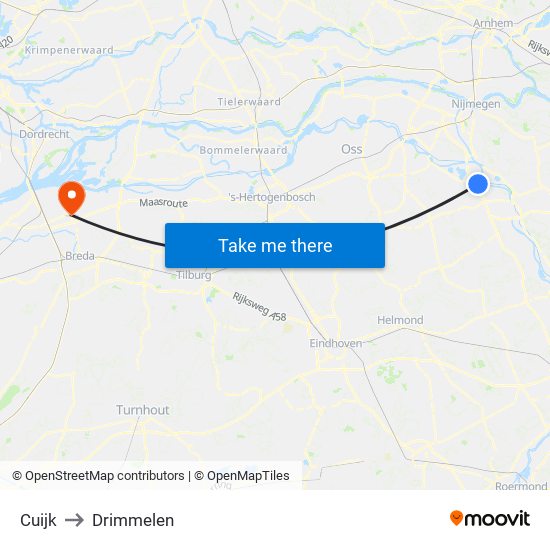 Cuijk to Drimmelen map