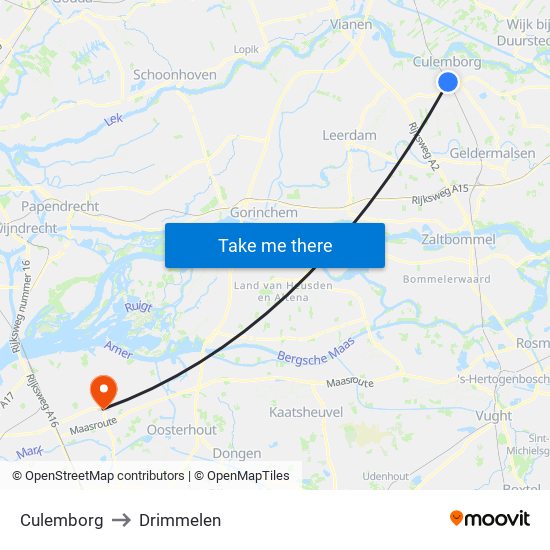 Culemborg to Drimmelen map