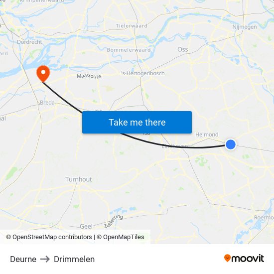 Deurne to Drimmelen map