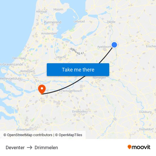 Deventer to Drimmelen map