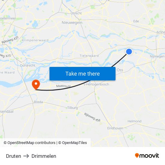 Druten to Drimmelen map