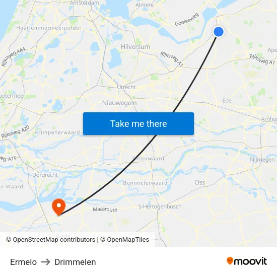 Ermelo to Drimmelen map