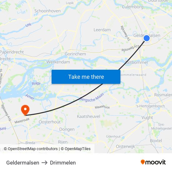 Geldermalsen to Drimmelen map