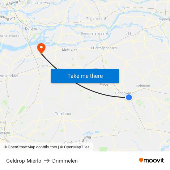 Geldrop-Mierlo to Drimmelen map