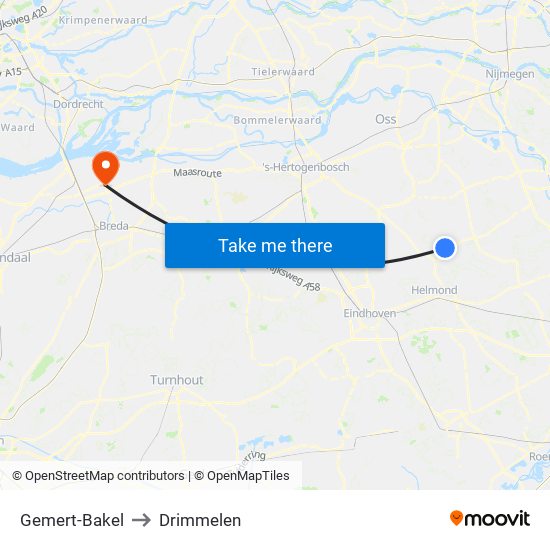 Gemert-Bakel to Drimmelen map