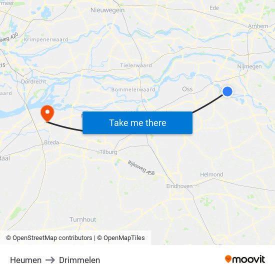 Heumen to Drimmelen map