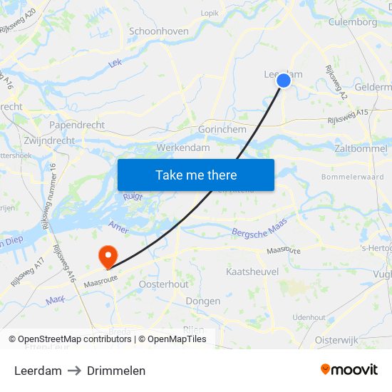 Leerdam to Drimmelen map