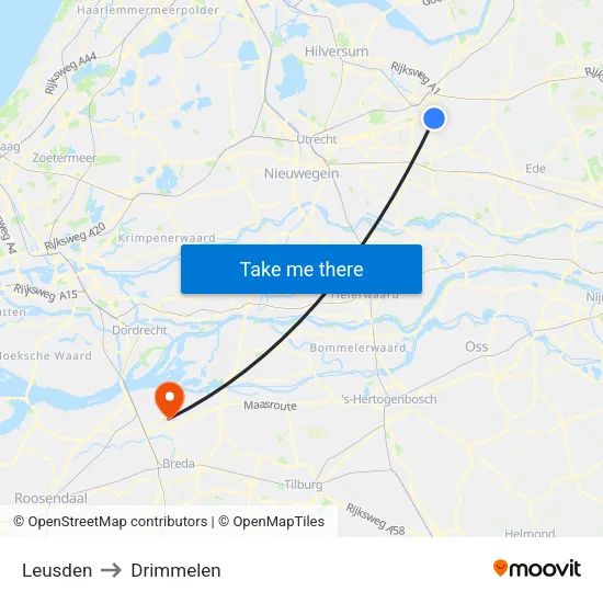 Leusden to Drimmelen map