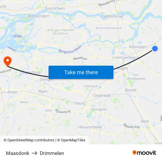 Maasdonk to Drimmelen map