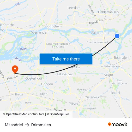 Maasdriel to Drimmelen map