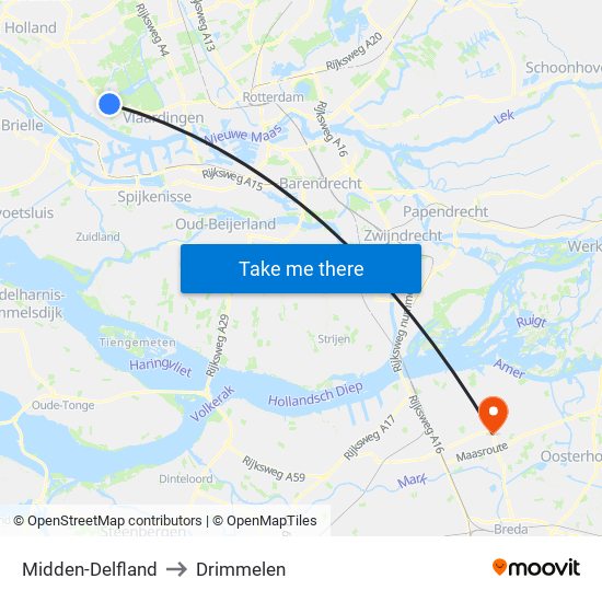 Midden-Delfland to Drimmelen map