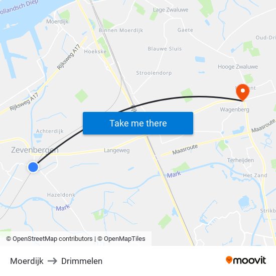 Moerdijk to Drimmelen map