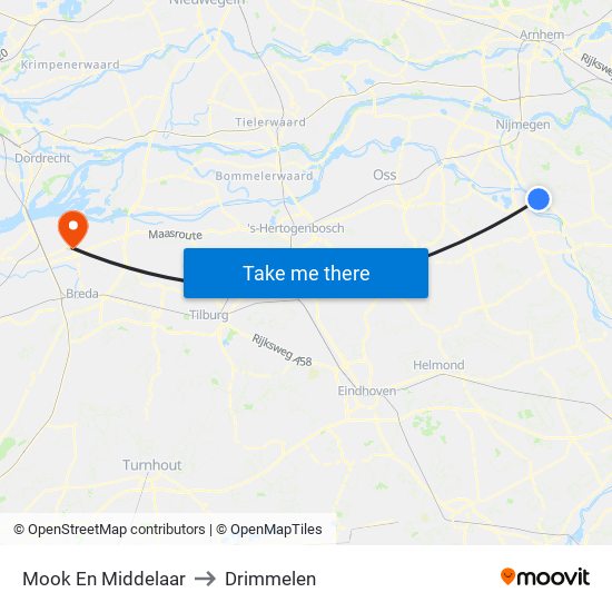 Mook En Middelaar to Drimmelen map