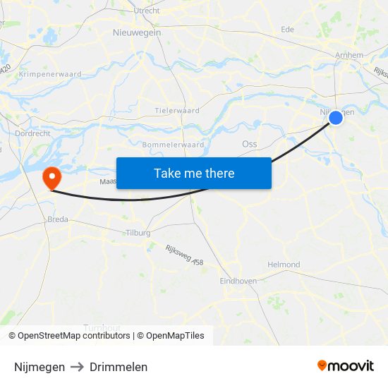 Nijmegen to Drimmelen map