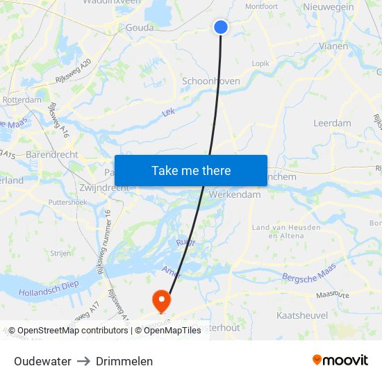 Oudewater to Drimmelen map