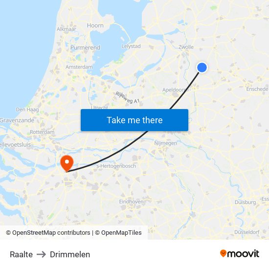 Raalte to Drimmelen map