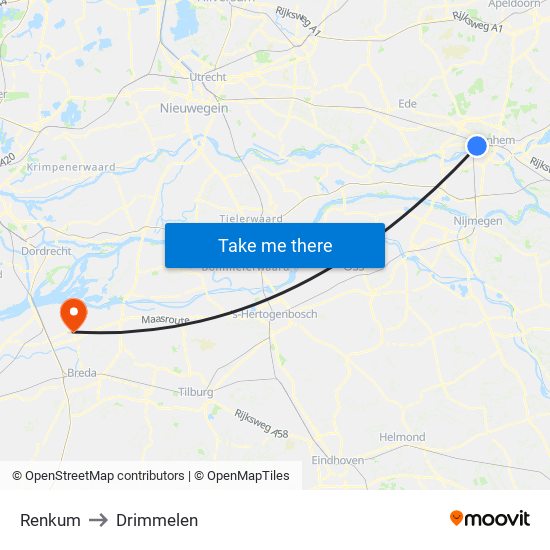 Renkum to Drimmelen map