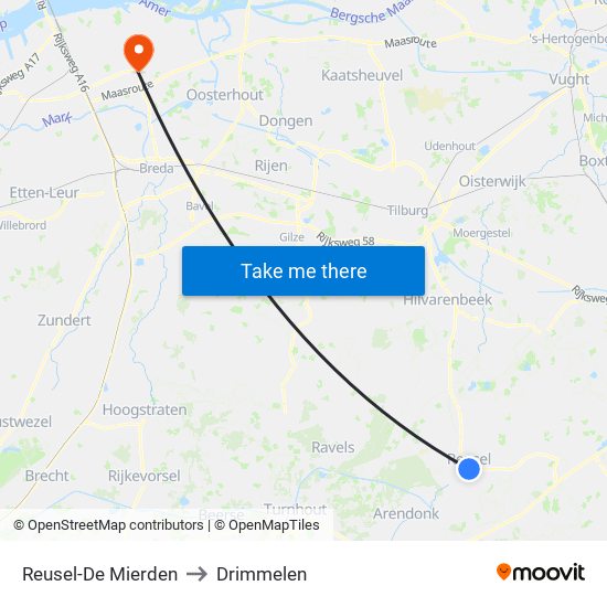 Reusel-De Mierden to Drimmelen map