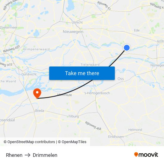 Rhenen to Drimmelen map