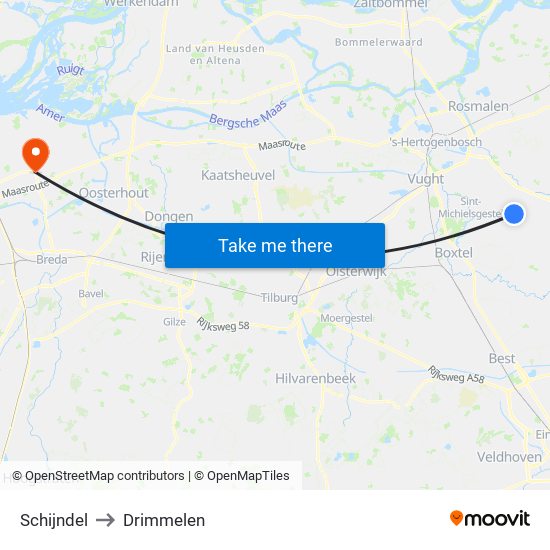 Schijndel to Drimmelen map