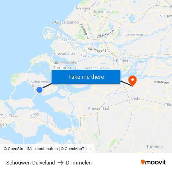 Schouwen-Duiveland to Drimmelen map