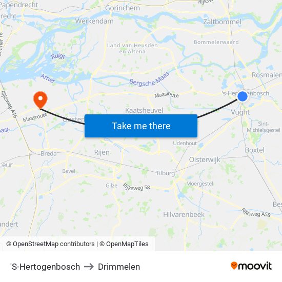 'S-Hertogenbosch to Drimmelen map