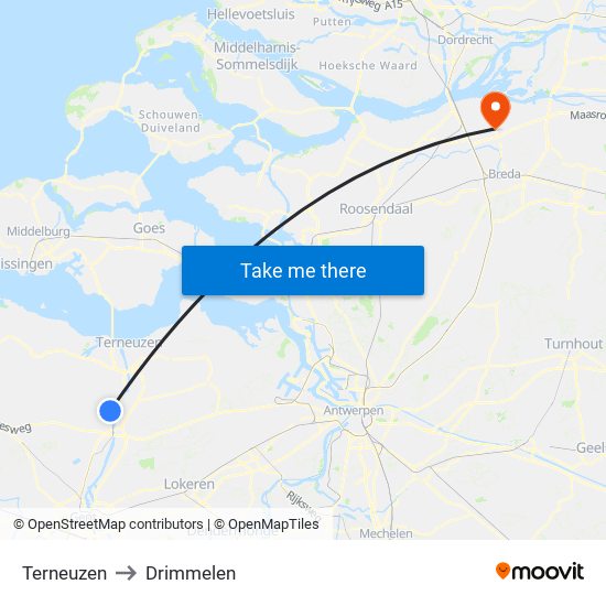 Terneuzen to Drimmelen map