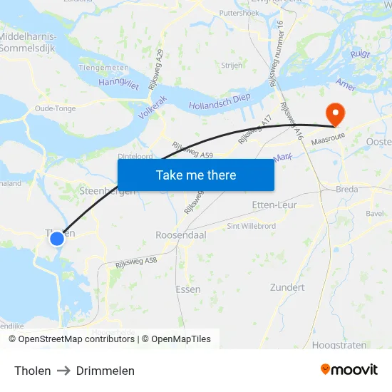 Tholen to Drimmelen map