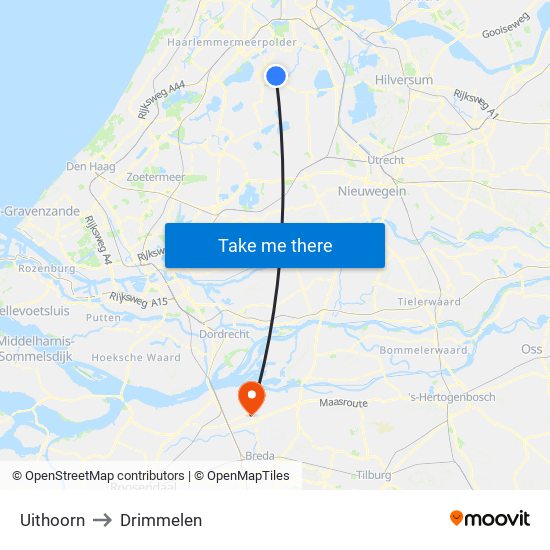 Uithoorn to Drimmelen map