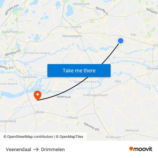 Veenendaal to Drimmelen map