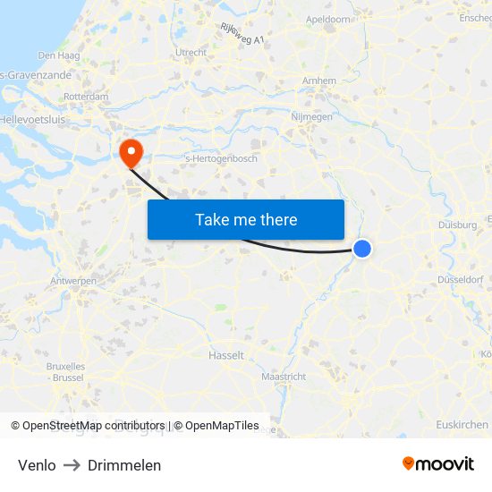 Venlo to Drimmelen map