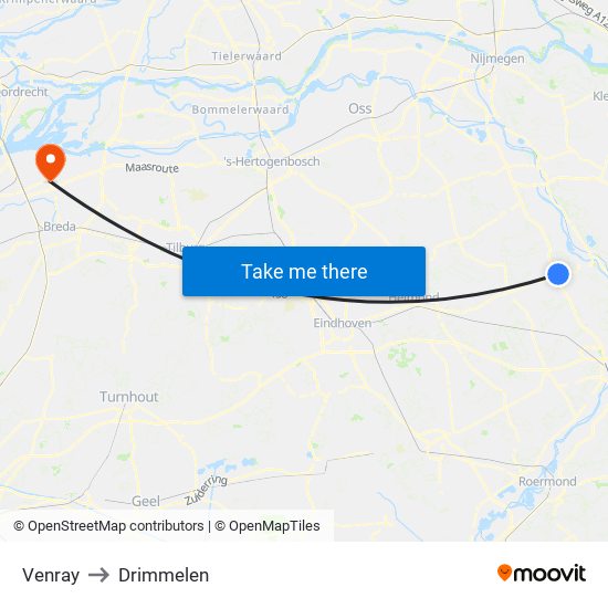 Venray to Drimmelen map