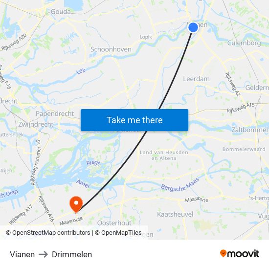 Vianen to Drimmelen map