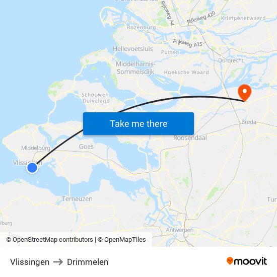 Vlissingen to Drimmelen map