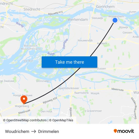 Woudrichem to Drimmelen map