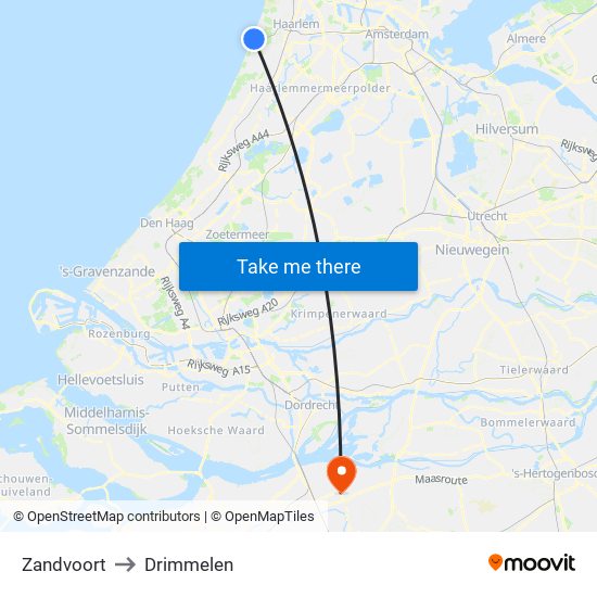 Zandvoort to Drimmelen map