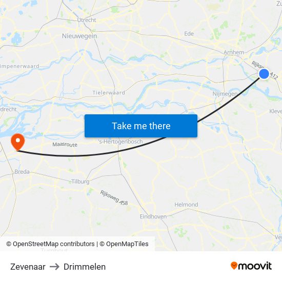 Zevenaar to Drimmelen map