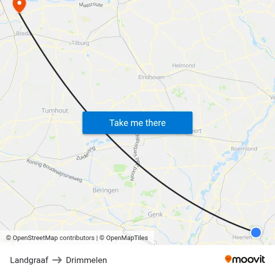 Landgraaf to Drimmelen map